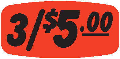 3 For $5.00 Price Red Orange DayGlo Labels