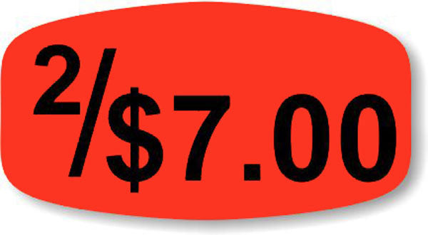 2 For $7.00 Price Red Orange DayGlo Labels