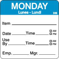Monday Blue Day of Week Shelf Life Labels 2"