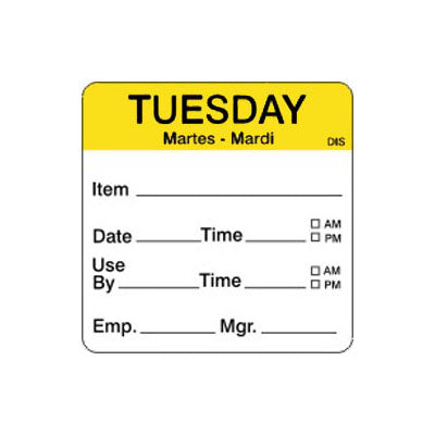 Tuesday Yellow Day of Week Shelf Life Labels 2"