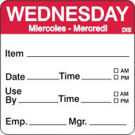 Wednesday Red Day of Week Shelf Life Labels 2"