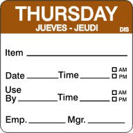 Thursday Brown Day of Week Shelf Life Labels 2"