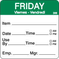 Friday Green Day of Week Shelf Life Labels 2"