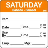 Saturday Orange Day of Week Shelf Life Labels 2"