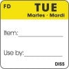 Tuesday, Yellow ITEM/USE BY Dissolvable 1" Square Labels