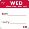 Wednesday, Red ITEM/USE BY Dissolvable 1" Square Labels