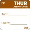 Thursday, Brown ITEM/USE BY Dissolvable 1" Square Labels