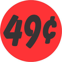 49 Cents 1.25" Circle Red Orange DayGlo Price Labels