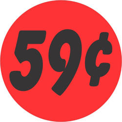59 Cents 1.25" Circle Red Orange DayGlo Price Labels