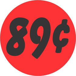 89 Cents 1.25" Circle Red Orange DayGlo Price Labels