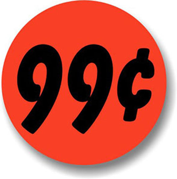 99 Cents 1.25" Circle Red Orange DayGlo Price Labels