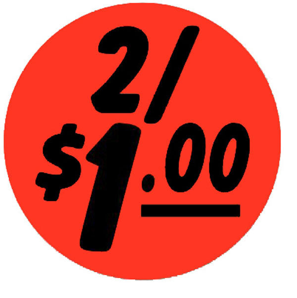 2 For $1.00 1.25" Circle Red Orange DayGlo Price Labels