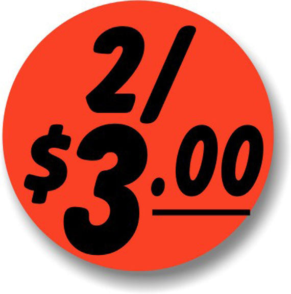 2 For $3.00 1.25" Circle Red Orange DayGlo Price Labels
