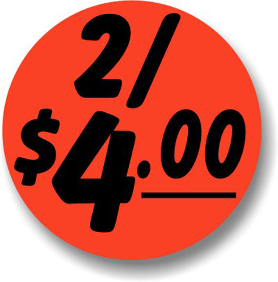 2 For $4.00 1.25" Circle Red Orange DayGlo Price Labels