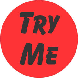 Try Me 1.25" Circle Dayglo Labels, Try Me Stickers