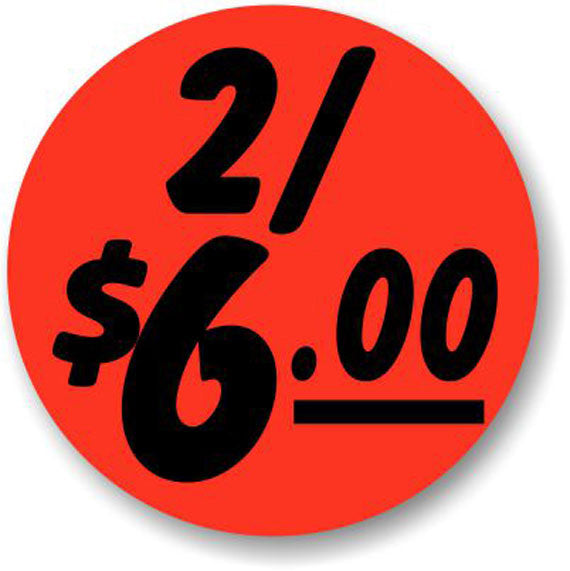 2 For $6.00 1.25" Circle Red Orange DayGlo Price Labels
