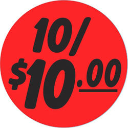 10 For $10 1.25" Circle Red Orange DayGlo Price Labels