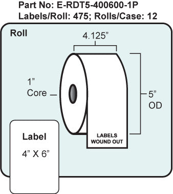 4" x 6" Direct Thermal Labels 5" OD with Perf, 12 Rolls