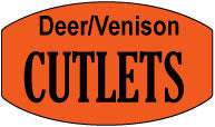 Deer/Venison Cutlets DayGlo Labels, Deer/Venison Cutlet Stickers