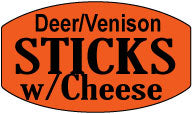 Deer/Venison Sticks with Cheese DayGlo Labels, Stickers