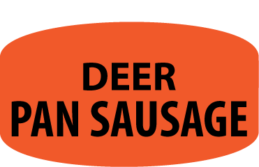 Deer Pan Sausage DayGlo Labels, Deer Pan Sausage Stickers